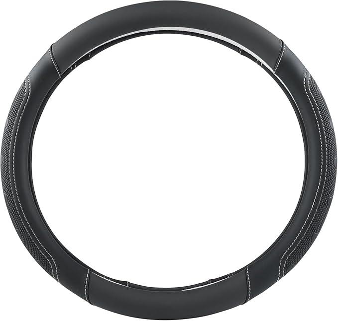 GIANT PANDA Car Steering Wheel Cover for RAM 1500 2500 3500, Compatible with Dodge RAM 15.5-16 inches - Black+Gray Line