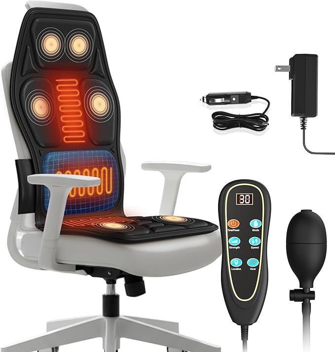 Heated Seat Cushion for Office Chair - Heating Pad for Back, Lumbar, Hip, Thigh with Vibration Massager& Lumbar Support