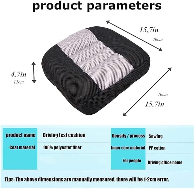 Car Booster Seat Booster Height Lifting Pad Breathable Mesh Portable Car Seat Cushion for Truck, Car, SUV, Office Chair, Wheelchair (Black&Grey)