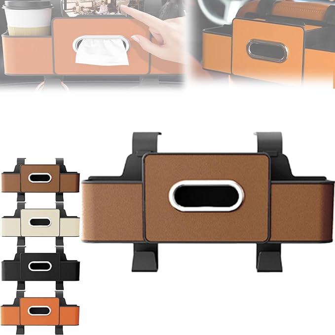 Car Multifunctional Seat Back Waterproof Storage Bag, Multifunctional & Waterproof Car Back Seat Organizer with 2 Cup Holders&Hooks, Hanging Storage Box for Most Cars (brown)