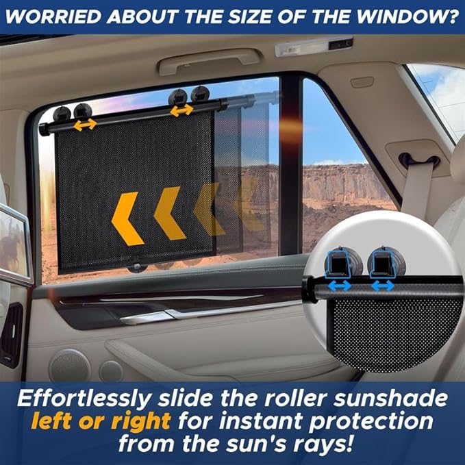 EcoNour Car Window Covers for Baby (2 Pack) | Retractable Car Window Shades for Protecting Kids, Passengers & Pets from Harmful Sun Rays | Window Sun Shade for Trucks, SUVs | (22”x24”)