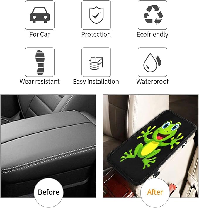 Green Frog Car Handrail Box Cushion Armrest Cover Auto Center Console Pad Car Decor 12.6X7.5 in