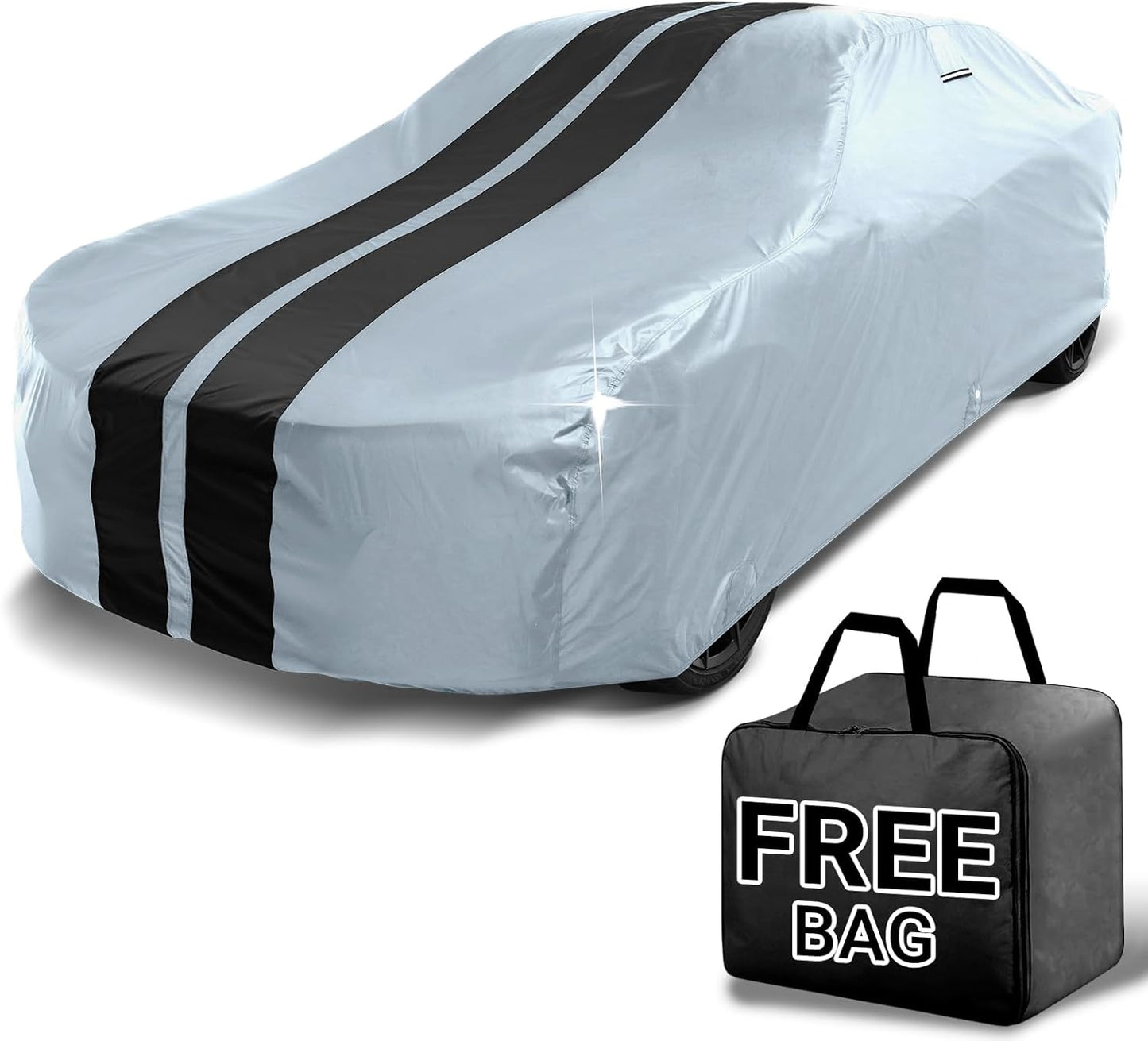 iCarCover Custom Car Cover for Buick Lesabre (1959-1970) Waterproof All-Weather Rain Snow UV Sun Protector Full Exterior Indoor Outdoor Car Cover (Stripe - Gray/Black)