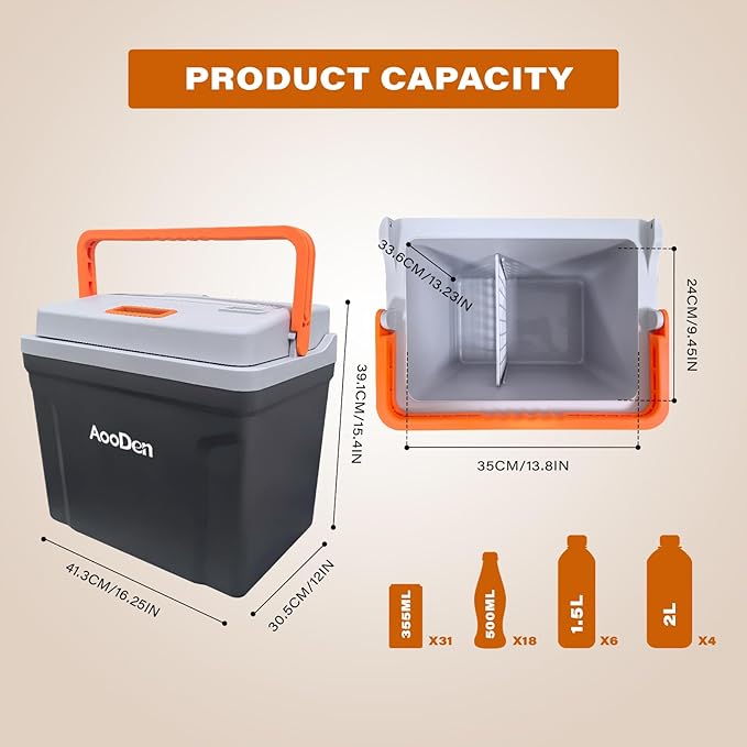 Upgrade 27 Quart (25Liter) Electric Car Cooler and Warmer with New Removable lid Design, Thermoelectric Iceless Cooler for Travel, Camping, Vehicles, Truck, Home - 12V DC and 120V