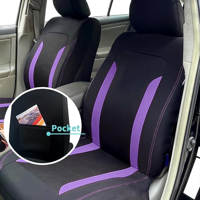 4PCS Cooling Car Seat Covers,Breathable Front Seat Covers with Mesh Construction and Foam Padding,Car Seat Protector to Reduce Back Sweating,Universal Car Interior for Car SUV (Purple)