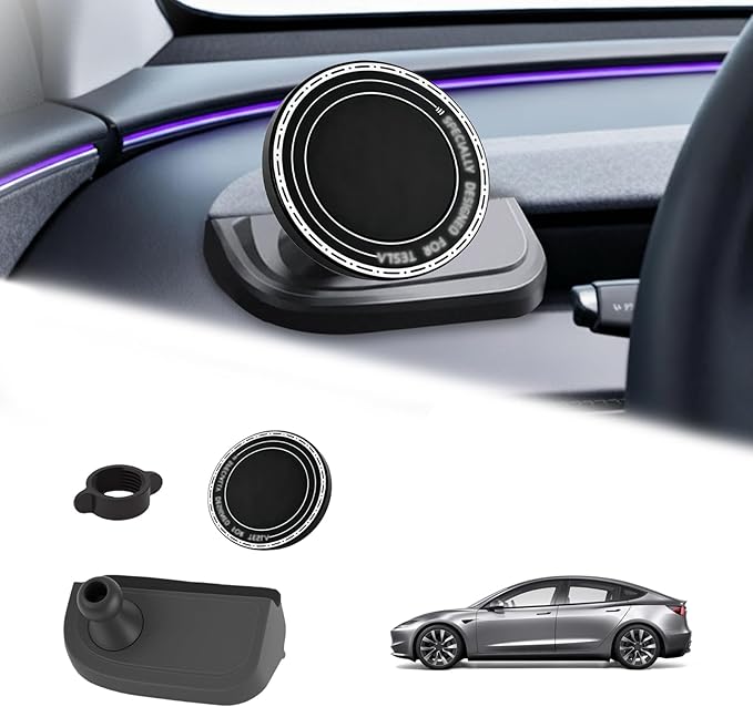 Phone Mount for 2025 2026 Model Y Juniper & 2024 2025 Model 3 Highland,Tesla Interior Accessories, Compatible with MagSafe Magnetic Holder with Fixed Vent/Dashboard Mount, 360° Rotatable