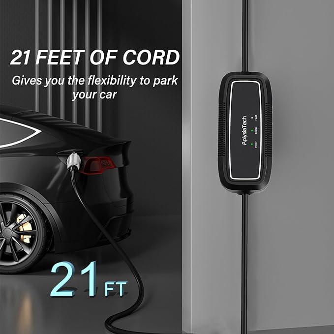Portable EV Charger Level 1, 15Amp 110V, Electric Vehicle Charger with 21Ft Extension Cord,NEMA 5-15P for Plug-in Home EV Charging Station,Compatible with SAE J1772 EVs(Tesla Need Adapter)