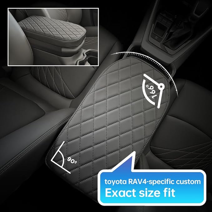RAV4 Center Console Cover/Pad Fit 2019-2023 2024 2025,Faux Leather Toyota RAV4 Armrest mat,Posture Improving Support Cushion,Protector Console,Waterproof, Wear-Resistant,Flame-Retardant