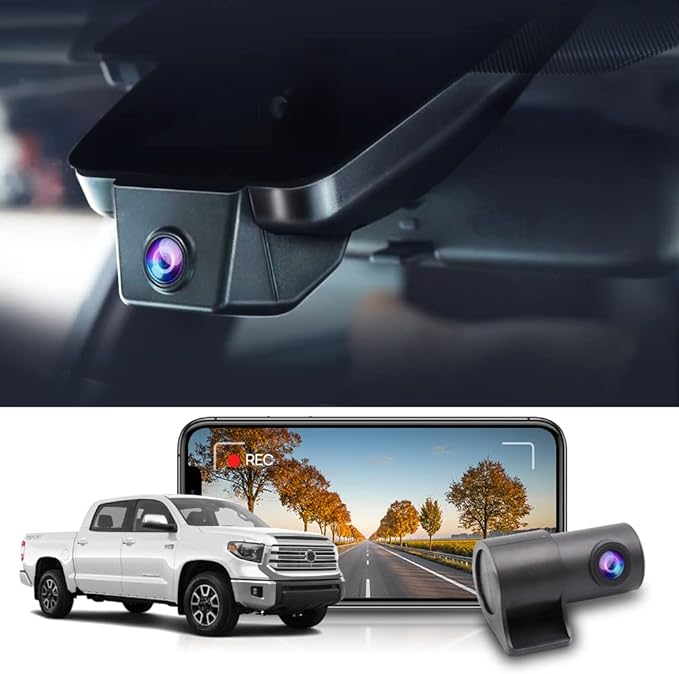 Fitcamx 2K Front Rear Dash Cam Suitable for Toyota Tundra 2017 2018 2019 2020 2021 & Sequoia 2017-2022 Limited SR5 Crewmax TRD, OEM Style, Dual 1440P+1080P Video, G-Sensor Loop Recording WiFi, 64GB