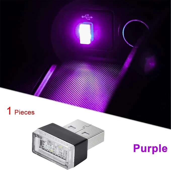 1/4/10 PCS USB LED Light Car Interior Styling Atmosphere Decorative Lamps Mini Universal Portable Ambient Lighting Kit Red Bule(4 PCS_Purple)