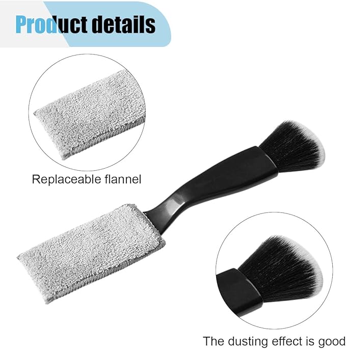Car Double Head Clean Brush, 2 in 1 Duster for Car Clean, Car Interior Dust Detailing Brush for Air Vents Dashboard Screen, Soft Car Cleaning Tool Accessories (Black)