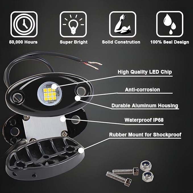 Rock Lights for Trucks, 4 Pods LED Rock Lights, IP67 Waterproof Neon Rock Lights Kits for Pickup ATV Off Road SUV, High Brightness Multifunction Underglow Lighting Glow Trail Rig Lamp (Red)