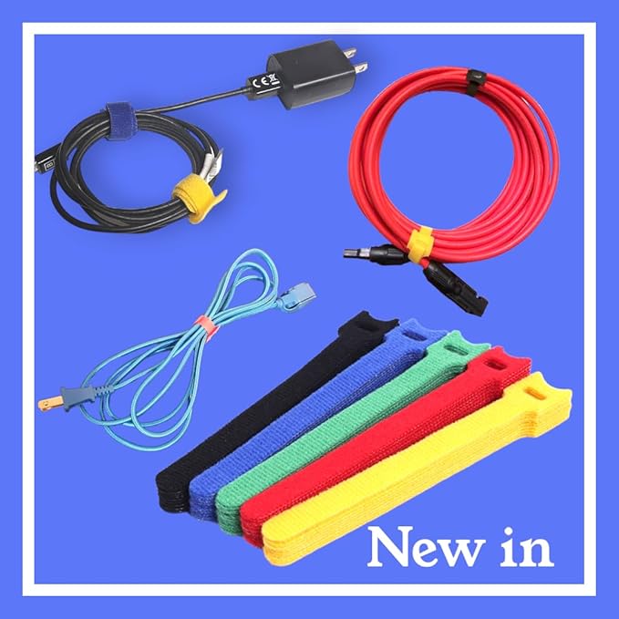 60PCS Reusable Cable Ties Hook and Loop Straps, 6 Inch Colored Cord Ties Cable Management Cord Organizer for Desk Wire Organizers for Power Electronic Cords Charging Computer Cables