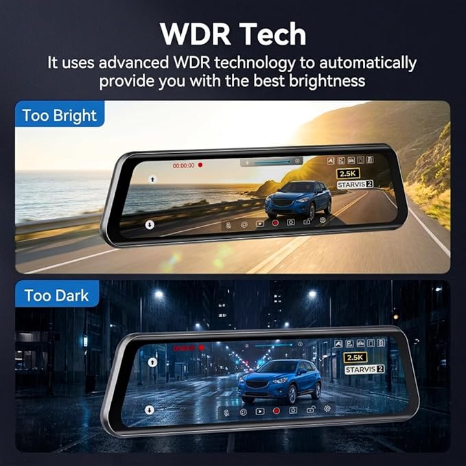 LD4K Max Mirror Dash Cam with 4K Front and 2.5K Rear Camera, STARVIS 2 Sensor, with ADAS BSD LCA Smart Mode, GPS, G-Sensor, Loop Recording, Parking Monitor, Voice Control, 5.8GHz WiFi,128GB Card