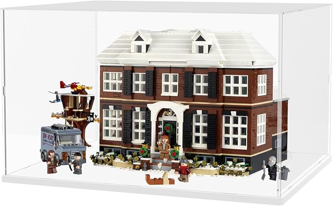 Choowin Large Acrylic Display Case for Lego Home Alone House 21330 21338 75574 for Lego Display Thickened Clear Acrylic Display Cases for Collectibles Assemble Dustproof Display Box(White Base)