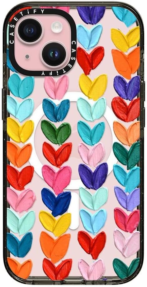 CASETiFY Impact iPhone 15 Case [4X Military Grade Drop Tested / 8.2ft Drop Protection/Compatible with Magsafe] - Cute Prints - Clear Polka Daub Hearts - Clear Black