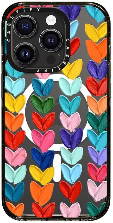 CASETiFY Impact Case for iPhone 15 Pro [4X Military Grade Drop Tested / 8.2ft Drop Protection/Compatible with Magsafe] - Clear Polka Daub Hearts - Clear Black
