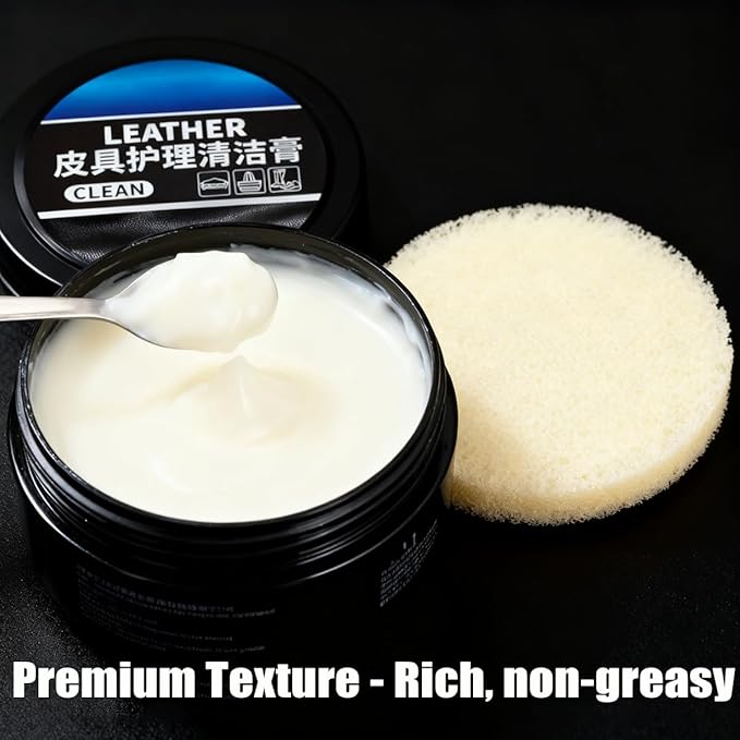 XIRUJNFD 160g/5.6oz Cleaning and Care Cream for Leather Care Conditioner, Restores & Protects for Dashboard, Steering Wheel Protection, Bag, Clothing, Sofa, Furniture, with Towels & Sponges (1)