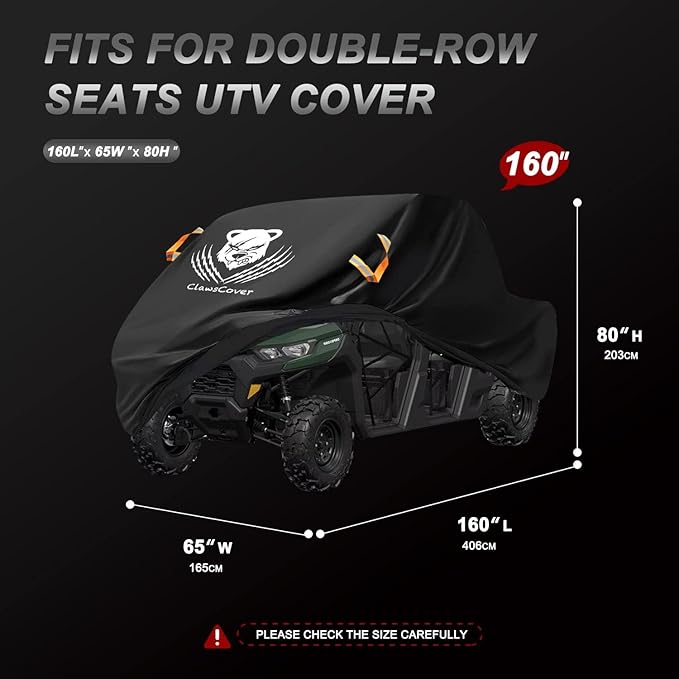 UTV Cover 4 Seater Waterproof Outdoor,Side by Side ATV Covers,Durable Anti-UV and All Weather Protection, Compatible with Polaris Ranger RZR Can-am Yamaha Honda Kawasaki Storage,160" Lx65 Wx80 H