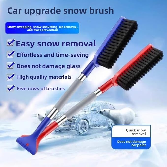 24” Car Snow Brush with Ice Scraper 2 in 1 Detachable Snow Clearing Tool with Storage bag 7.8" Bristle Head Scratch Free, SUV Truck RV Window Roof Exterior (Red)
