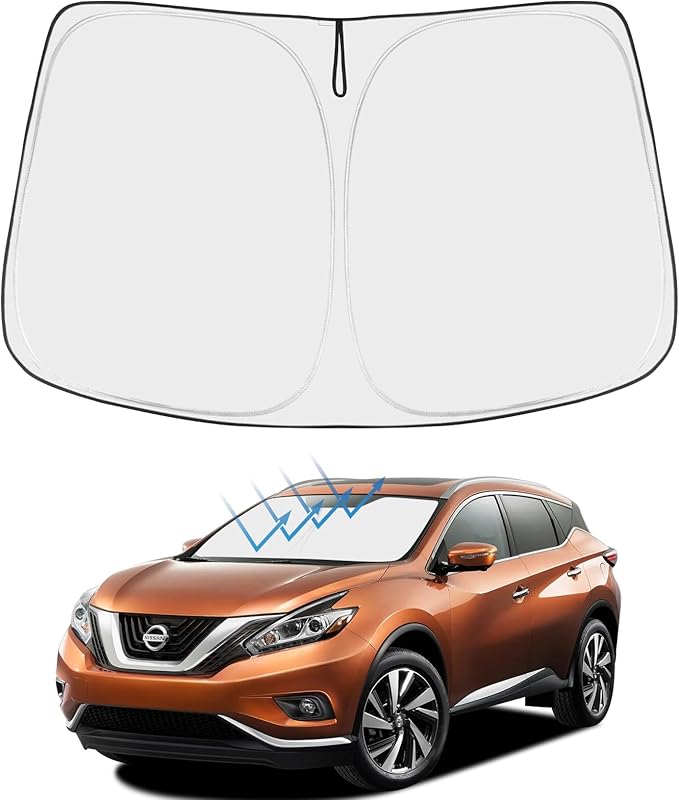 Proadsy 2026 Upgrade Front Windshield Sun Shade Foldable Sunshade Protector Sun Visor Custom Fit for 2015-2024 Nissan Murano S SV SL Platinum SUV Accessories