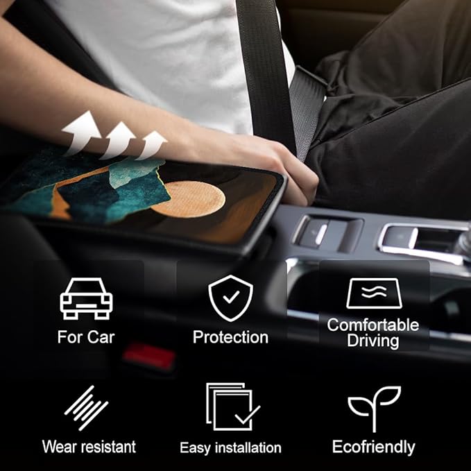 1pc Center Console Armrest Cover Pad 12.6x7.5 inch Sunset Neoprene Car Armrest Cushion Waterproof Armrests Seat Box Cover Protector for Universal Cars Vehicles SUVs