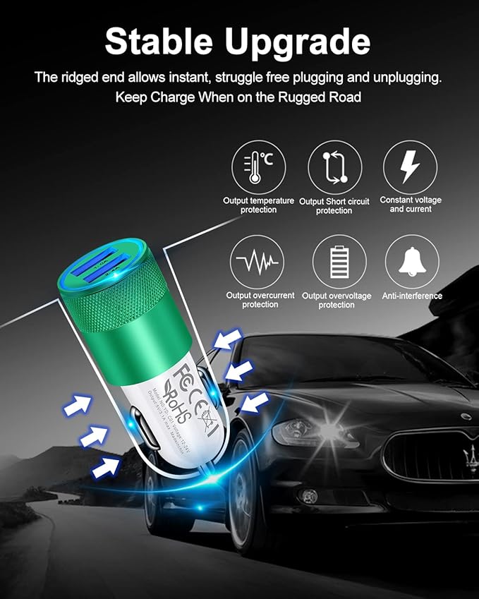 Dual Port Car Phone Charger, [2Pack] 3.4a Fast Charge USB Cargador Carro Lighter Adapter Cigarette Auto Power Adapter Block for iPhone, Samsung Galaxy, Google Pixel, LG, Motorola, GPS, LED Light Car