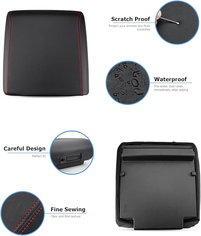 INTGET Center Console Cover for 2025 2026 Ford F150 Accessories Interior 2021 2022 2023 2024 Car Middle Arm Rest Armrest Lid Seat Cover Protector Elbow Cushion Pad (red Stitches, 2021-2026)