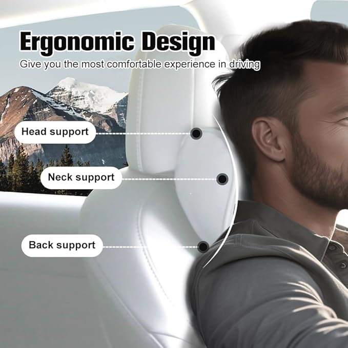 HOPON 2025 Upgrade Headrest Pillow for Tesla Model 3 Model Y with Adjustable Strap,Fits All Vehicles,Car Neck Pillow with Leather,for Head,Neck,Shoulders,Multipurpose,Car Accessories 1 Pack (White)
