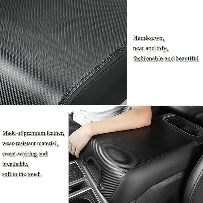 XITER 1PC Leather Center Console Armrest Box Cover Waterproof Cushion Pad for F150 2015-2020 F250 F350 F450 Super Duty 2017-2022 Expedition 2018-2023(Carbon Fiber)