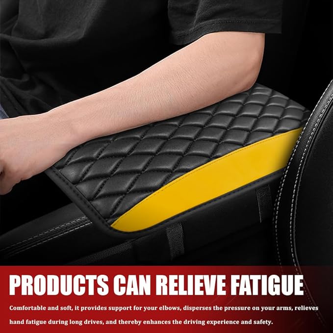 Car Center Console Cushion Pad, Armrest Cover for Car, Leather Waterproof Armrest Seat Box Cover, Auto Accessories Comfortable Arm Rest Box Cushion Pad for Most Vehicles (Yellow)