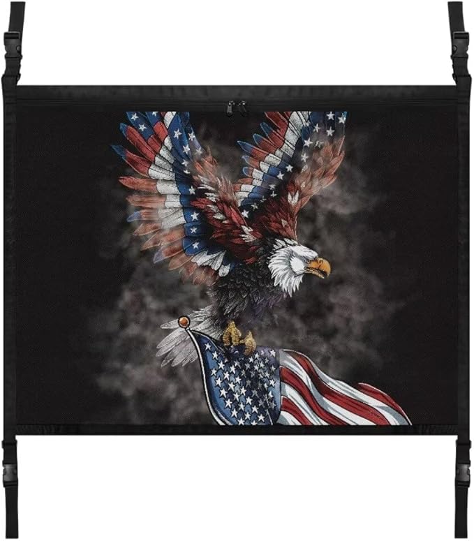 Eagle USA Flag Car Roof Storage Bag Car Seat Back Hanging Bag Multi-Purpose Car Bag Storage Box Organizer Pouch Pocket Inner Car Accessories Compatible with Most Vehicles