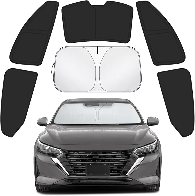 Car Window Shades for Nissan Sentra 2020-2024 Accessories - Full Set 6PCS Side Window Sunshades with Memory Frame & Blackout Fabric, Privacy UV Shield for Camping/Travel