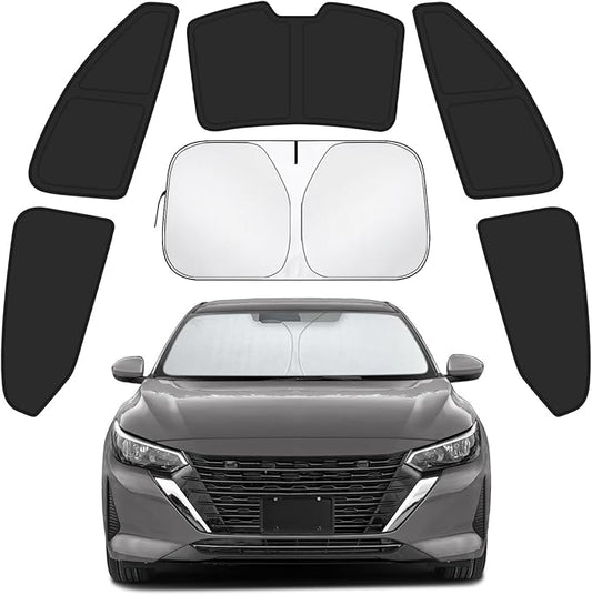 Car Window Shades for Nissan Sentra 2020-2024 Accessories - Full Set 6PCS Side Window Sunshades with Memory Frame & Blackout Fabric, Privacy UV Shield for Camping/Travel