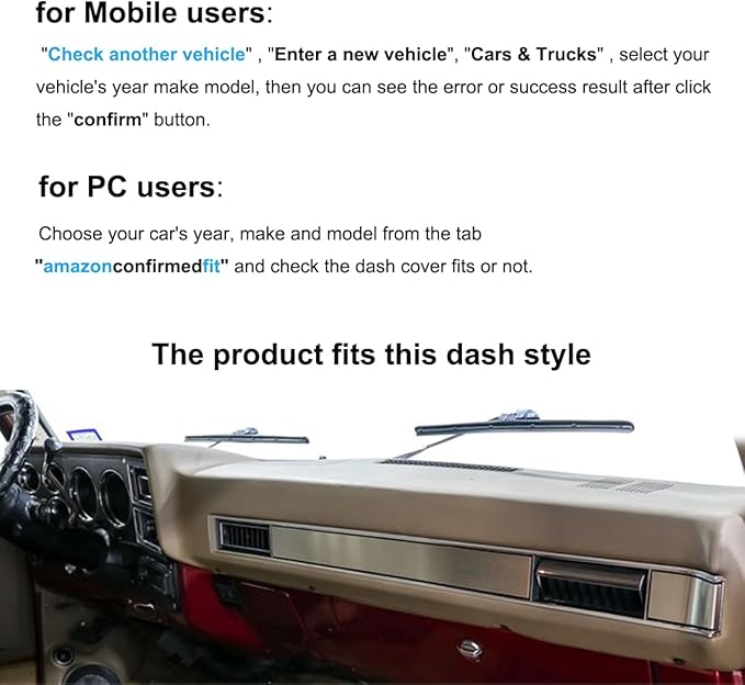Dash Cover Dashboard Cover Mat Fit for 1981-1991 Chevrolet Chevy C/K/R/V Series Blazer,GMC C/K/R/V Series Jimmy (Dark Gray)