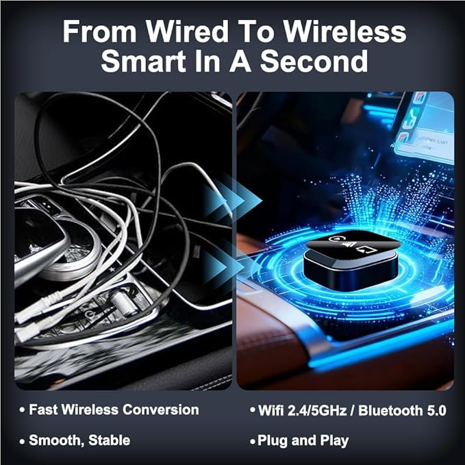 3 in 1 Wireless Carplay Adapter, Car Screen Mirroring Converter, 2026 Upgrade Mirror iOS Phone for iPhone/Airplay/Apple/Android, Bluetooth Auto Link, Wired to Wireless, Plug & Play (for Android)