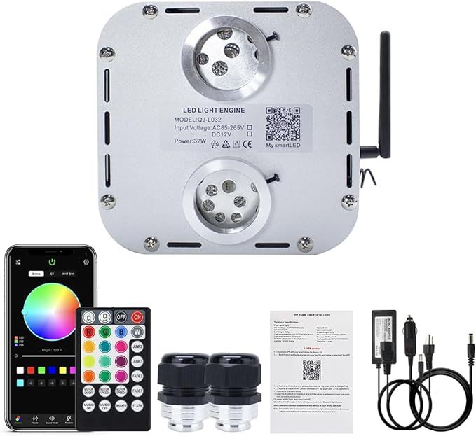 AKEPO 32W Dual-Head Twinkle Fiber Optic Light Engine Replacement, Car Home Twinkle Light Box with APP Control and Music Activated Function for Headliner Stars