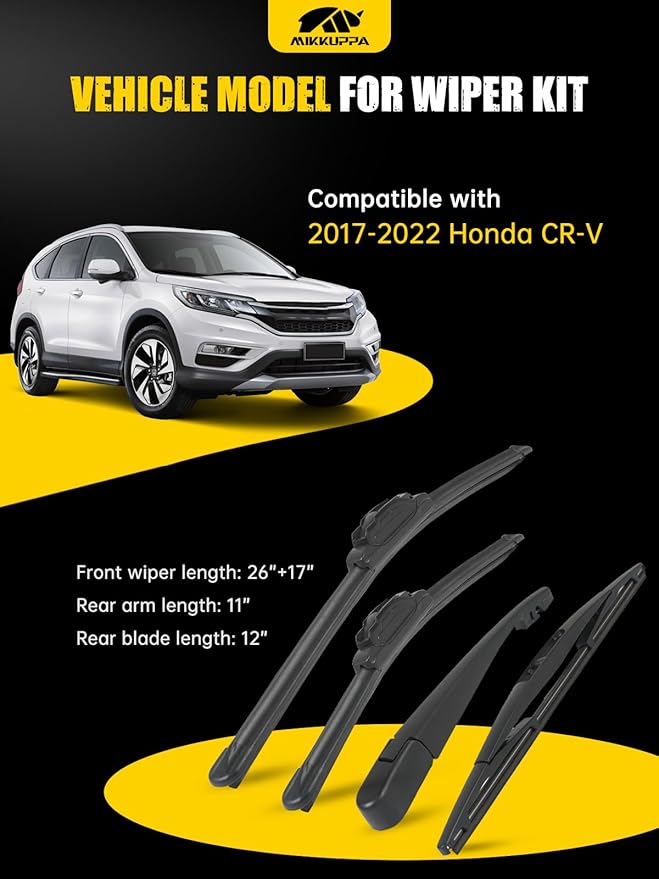 MIKKUPPA 26"/17"/11"/12" Windshield Wiper Blades - Replacement for 2017-2022 Honda CRV - Original Factory Quality Front and Rear Wipers Blade Set for My Car - U/J Hook (Pack of 4)