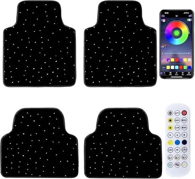 Starlight LED Car Floor Mats with Wireless Ambient Lighting – Waterproof Universal Fit Car Floor Mats with Lights for Cars, SUVs & Trucks – App & Remote Control RGB Fiber Optic, Anti-Slip Design
