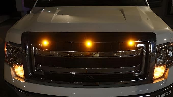 iJDMTOY 3pc Set Custom Retrofit Amber Yellow Front Grille Mesh Mount LED Lighting Kit Compatible with Trucks SUVs