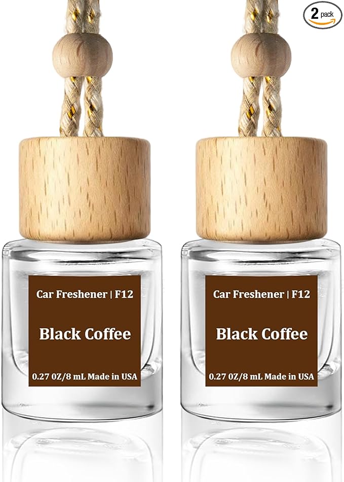 C Classy Hanging Car Air Freshener 2 Pack, Black Coffee Essential Oil Diffuser, Long-Lasting Fragrance, Cute Glass Bottle Car Accessories for Women & Men, Made in USA