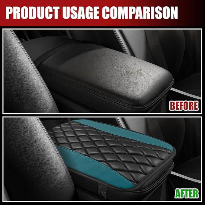 Car Center Console Cushion Pad, Armrest Cover for Car, Leather Waterproof Armrest Seat Box Cover, Auto Accessories Comfortable Arm Rest Box Cushion Pad for Most Vehicles (Dark Green)
