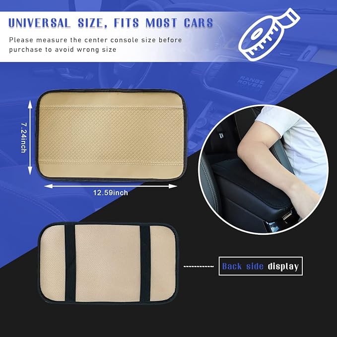 Ziciner Leather Car Center Console Armrest Pad, PU Waterproof Auto Seat Box Cover Protector, Hand Rest Cushion Protection Pad, Vehicles Interior Accessories Universal for Car,SUV (Beige)