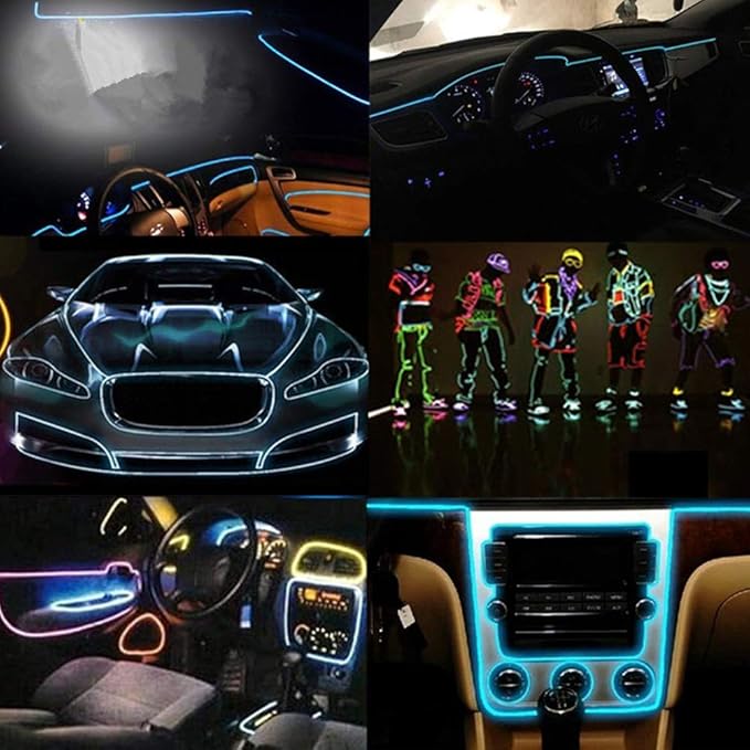 ABALDI El Wire Neon Light Car Interior LED Lights, Ambient Lighting Kits for Xmas Halloween Christmas Car Decoration(5M/16FT, Blue)