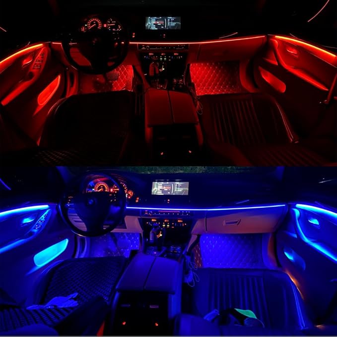 2 Colors Interior LED Stripe Decorative Door Ambient Light Blue and Orange for BMW 5 Series F10 F11 2010-2017 (Black)