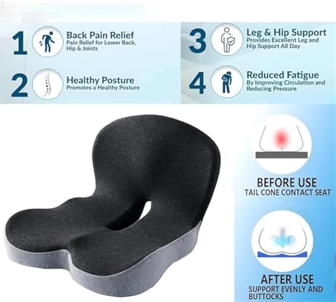 Back and Seat Cushion, Trucker Seat Cushions for Long Sitting, Car seat Cushion with Back Support, Seats Cushions for Lumbar Pain and Supporting The HIPS, Trucker Essentials (A)