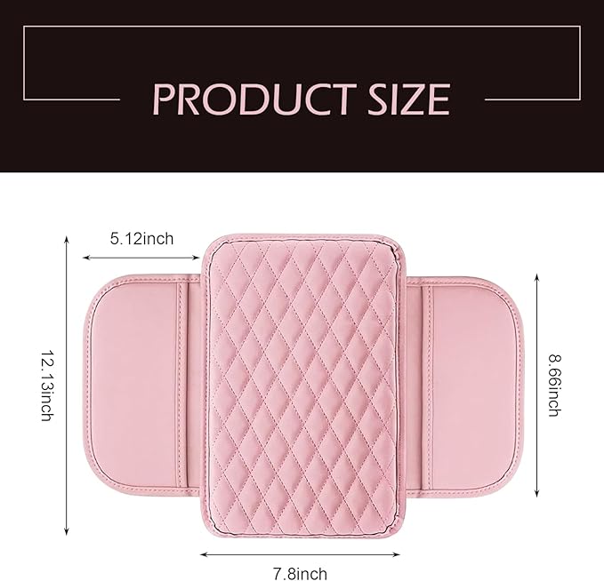 Car Center Console Cover, Waterproof Leather Car Armrest Cover Cushion with Side Storage Pockets, Upgraded Vehicle Armrest Storage Box, Universal for SUV, Sedan, Truck (Pink)