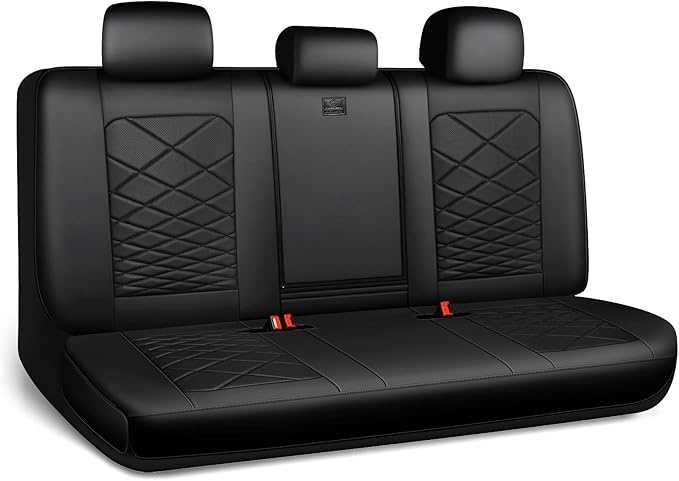 CAR PASS Luxury Nappa Leather Back Seat Covers, Piping Water Resistant Premium Faux Leather Rear Bench Seat Covers, Breathable Backseat Cover Universal Fit for Most Sedan SUV Van Truck, Black