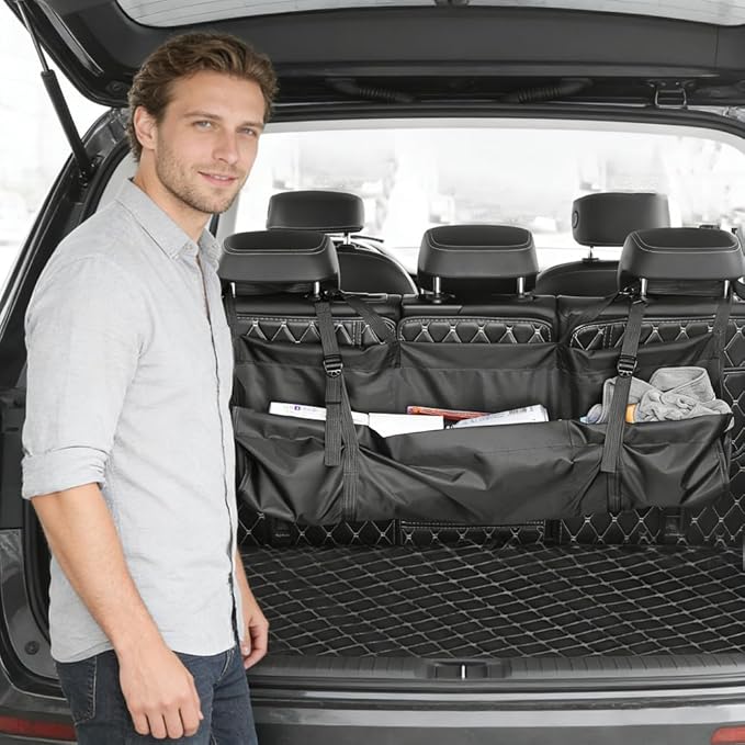 Car Trunk Organizer, Backseat Hanging Trunk Organizer, Portable Car Interior Accessories, Wear-Resistant Oxford Fabric Car Organizers and Storage for SUV, Van, Jeep