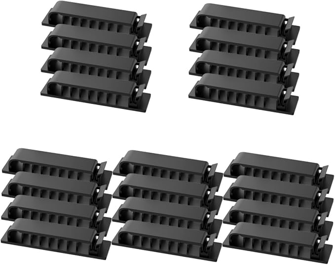 HOMSFOU Cord Keeper Adhesive Cable Clips Wire Organizer for Desktop Wall and Car with Multiple Slots Easy Peel and Stick Cable Management Fits Various Cables 2.83 X 0.79 Inches 20 Pack